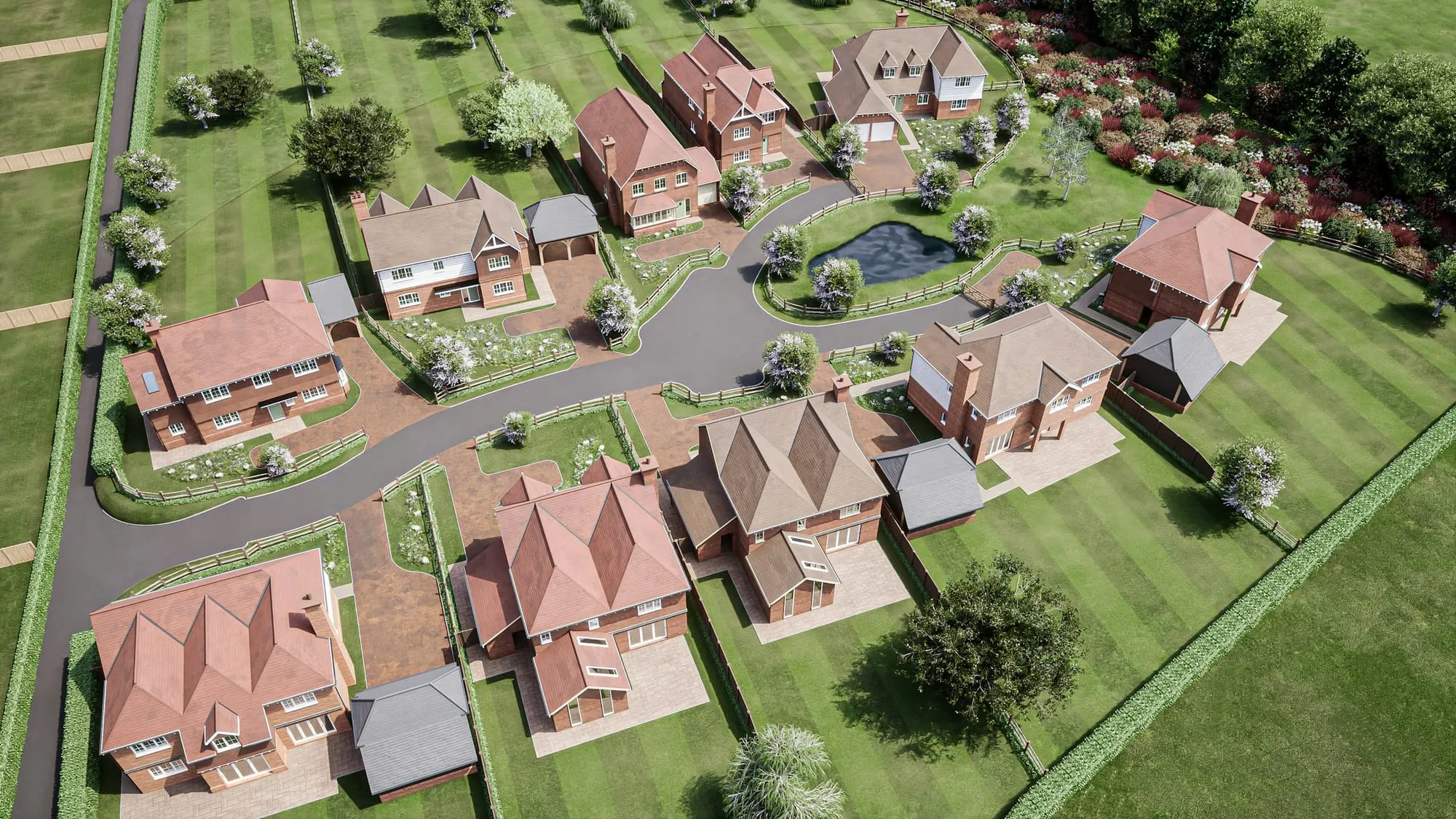Aerial view of a new build housing estate Snag Surveys