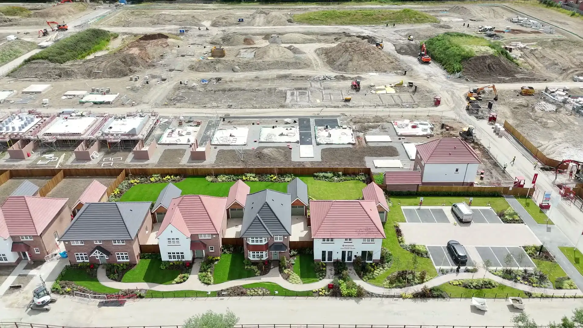 Aerial view of a new build housing development Snag Surveys Liverpool